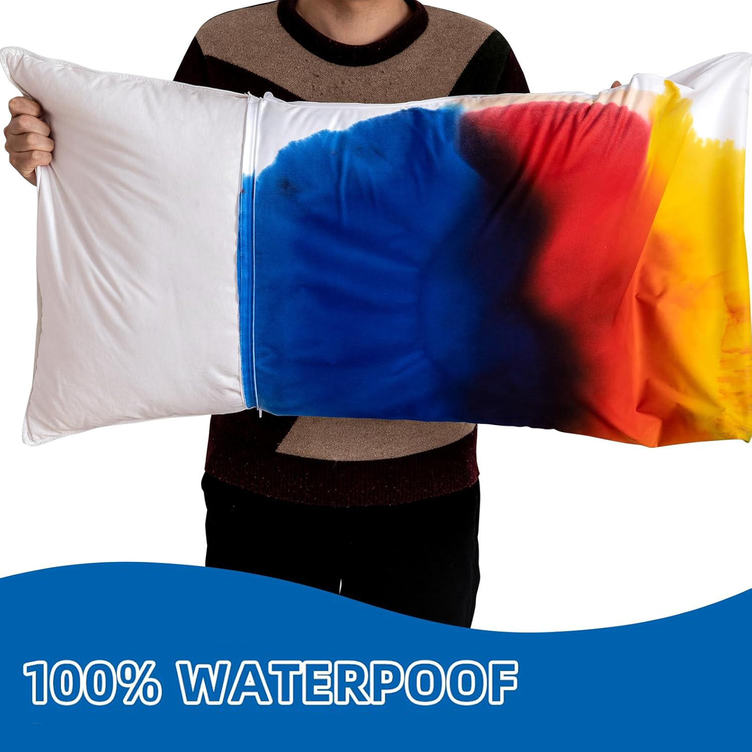 Poszewka na poduszkę z dzianiny w kolorze białym, wodoodporna, szyta na miarę, z możliwością zdejmowania, do maszynowego szycia._voghion.com