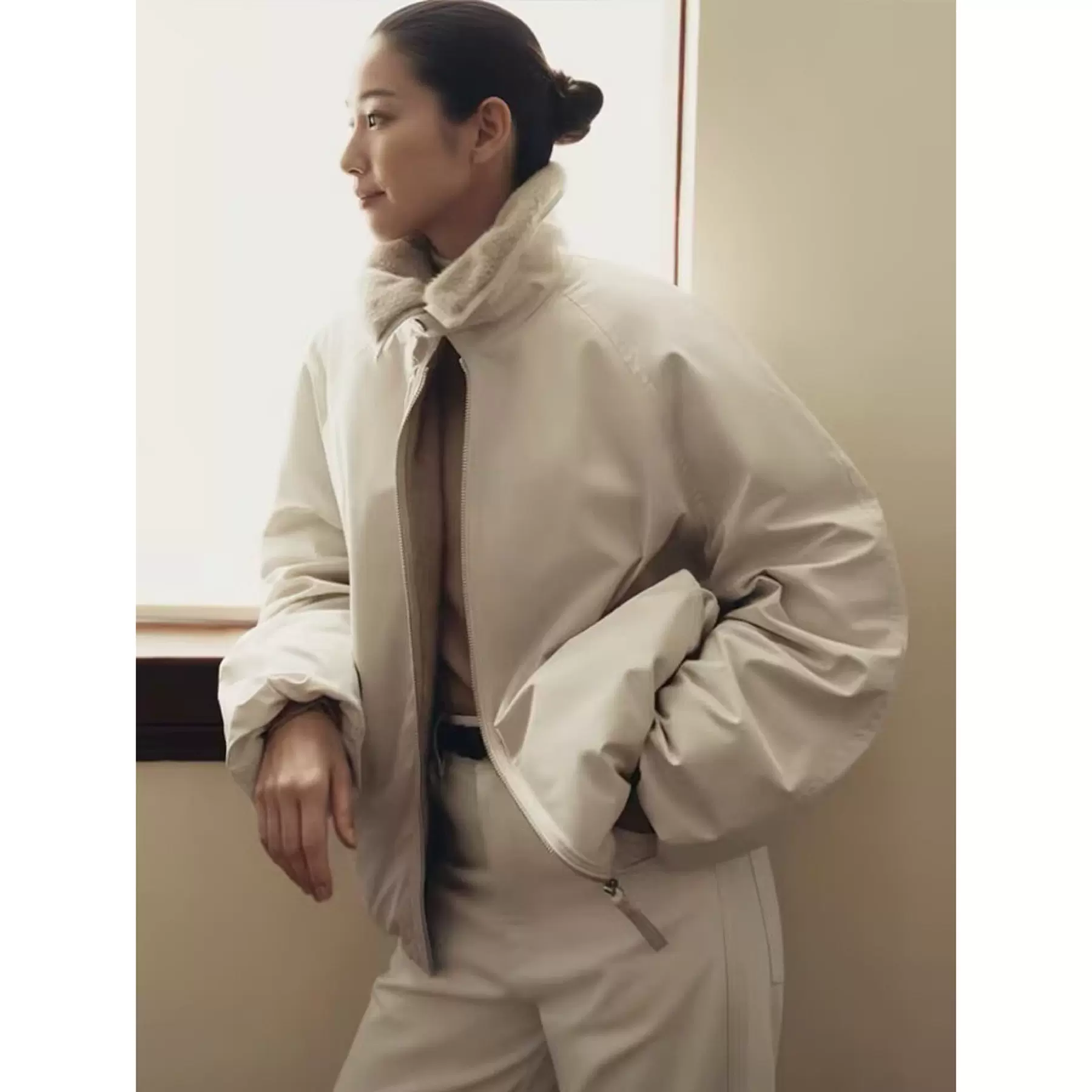 四媛正反两穿毛领派克服加厚保暖短外套25冬季新款环保仿皮草9475