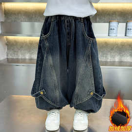 男童加绒裤子2025新款秋冬装儿童一体绒牛仔裤中小童男孩秋冬长裤