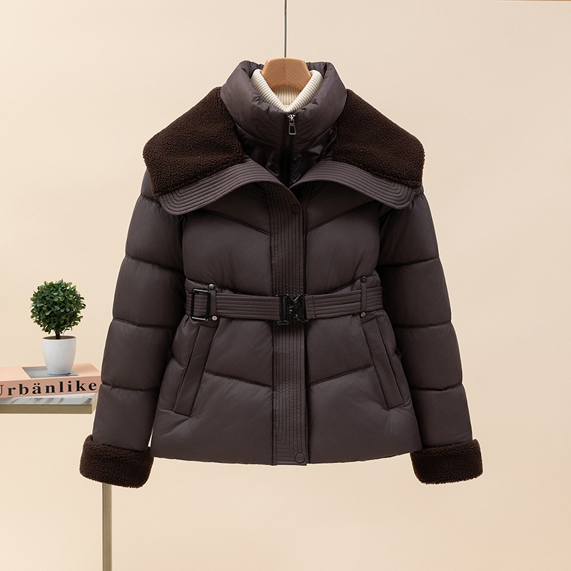 綿コートレディースショートフェイクツーピース模造ラムウールスプライシング防寒服2025冬の新しいファッションウエストコート小柄な人向け|undefined
