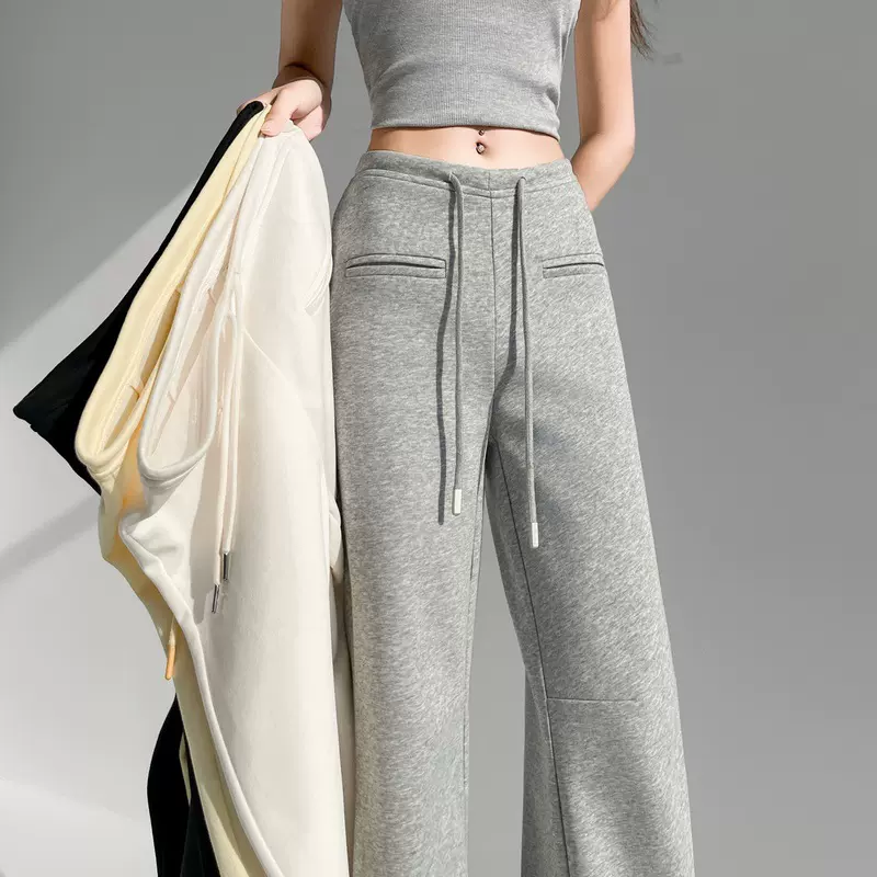 抽绳纯色微喇休闲裤女2025秋季新款薄款韩系时尚百搭显瘦小众长裤