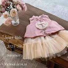 女童夏季套装裙2024新款儿童洋气时髦中国风短袖网纱公主裙两件套