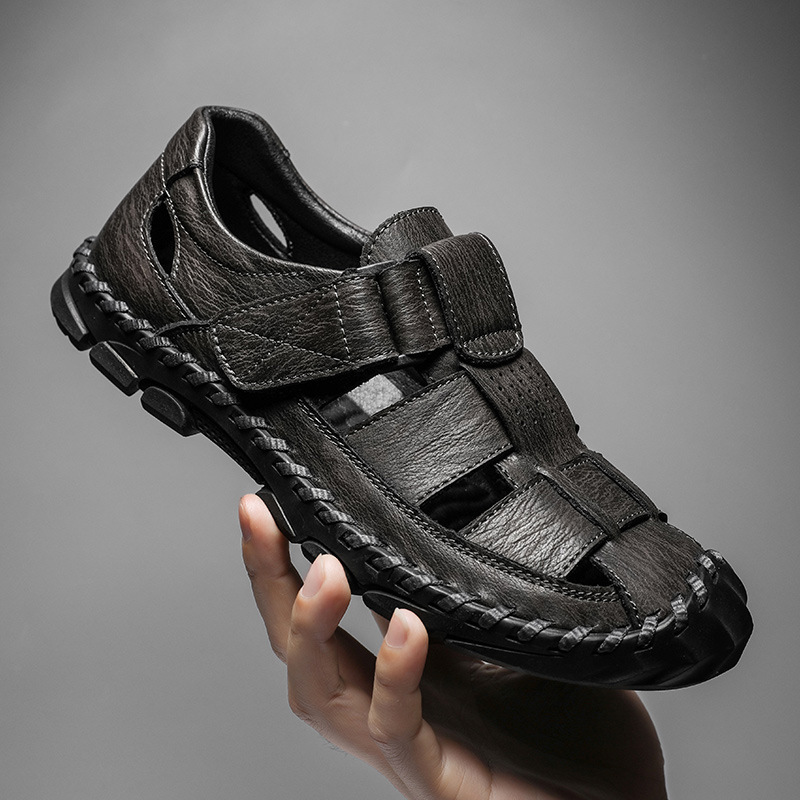 Cross-border Summer Genuine Leather Soft-soled Breathable Closed-toe Non-slip Trendy Casual Clogs Men's Sandals Water_voghion.com