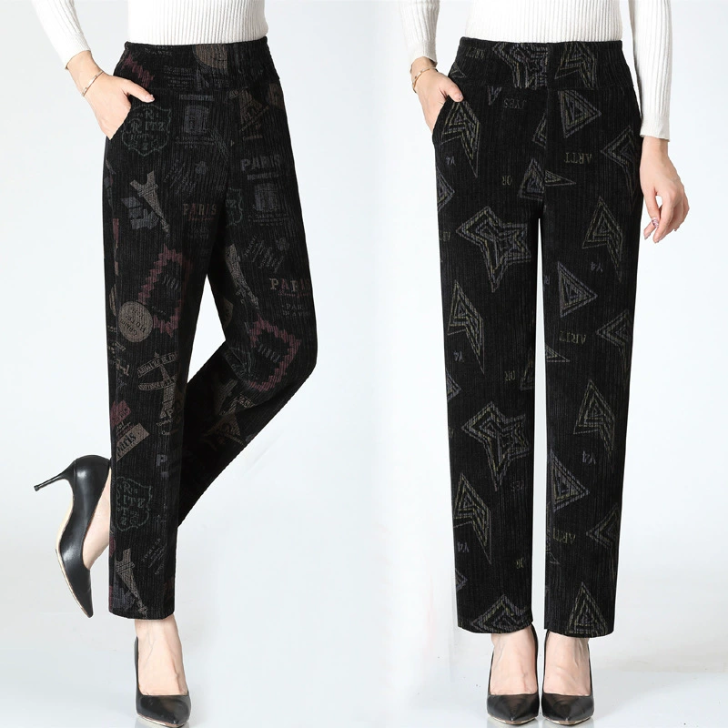 Люди среднего и пожилого возраста повседневные брюки весенние и осенние брюки женские мамы синили брюки толстая бабушка свободные бархатные брюки большого размера