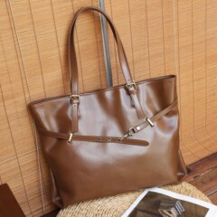 头层牛皮通勤百搭大容量托特包购物袋新款复古时尚休闲单肩包女包