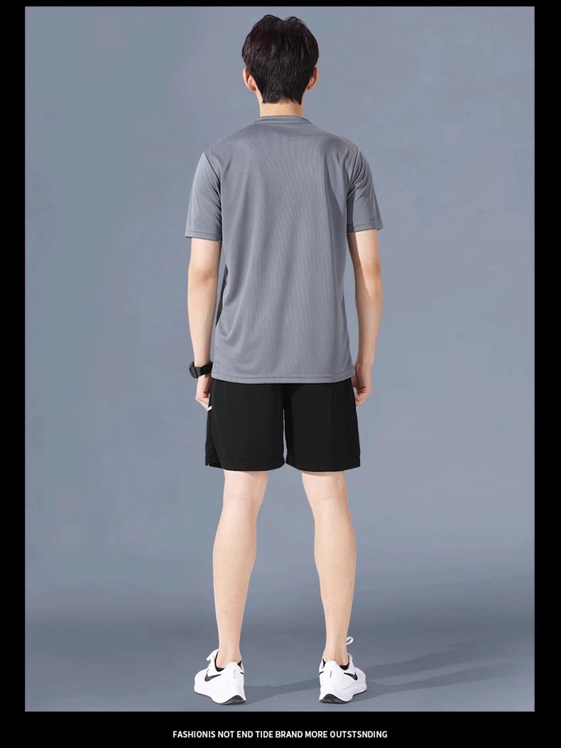 Sommerliches Indoor-Sport-Kurzarm-Set, Fitness für Damen, Outdoor-Laufbekleidung, schnelltrocknend, Herren-Eisseiden-Sportbekleidung, Schwarz_voghion.com