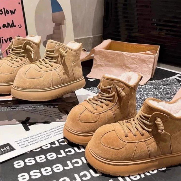 Maillard Retro Bread Shoes Женские 2024 осень-зима новые толстая подошва, высокий рост, повседневные шнурованные снегоступы