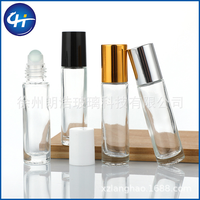 Cross-border 5/10ml Frosted Glass Wood Grain Cap Roll-on Bottle Essential Oil Perfume Roller Bottle Refillable Dispenser Bottle Can Be Packaged as Set