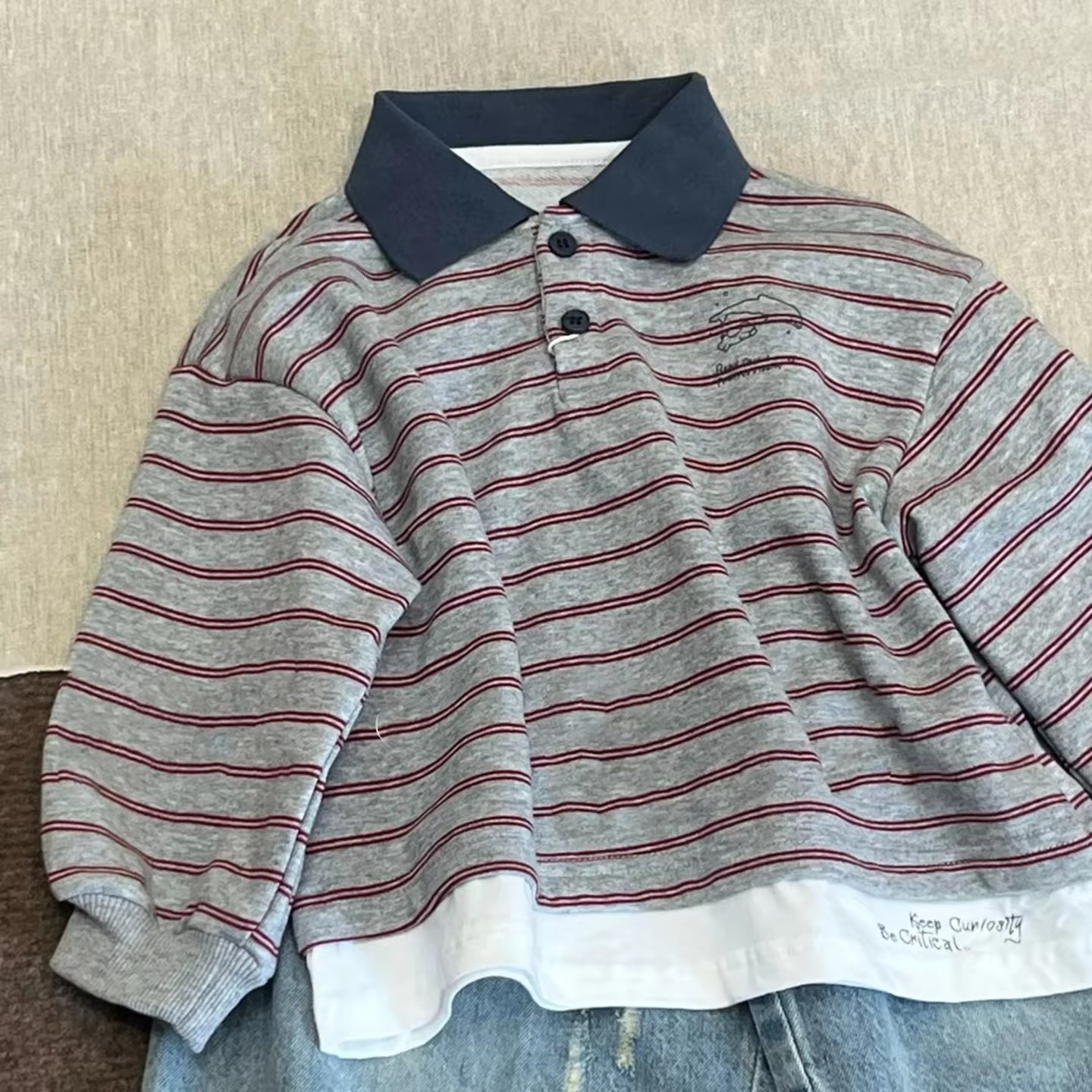 Korean children's clothing boys' autumn sweatshirt 2026 new Korean style striped POLO shirt children's pullover casual sweatshirt