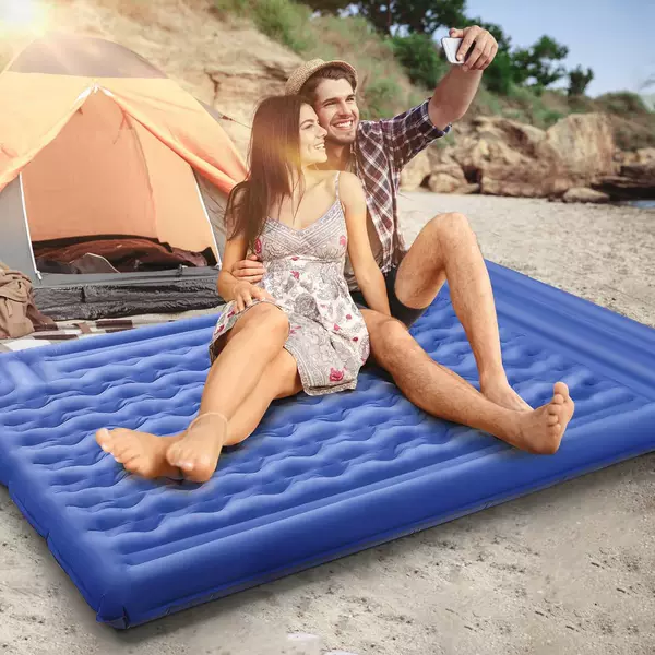 Double camping sleeping pad, outdoor inflatable mattress, lightweight inflatable bed, tent moisture-proof pad, self-inflating mattress