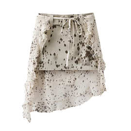 2026年春季新款女装复古设计师款荷叶边印花A字半身裙女RK1150212