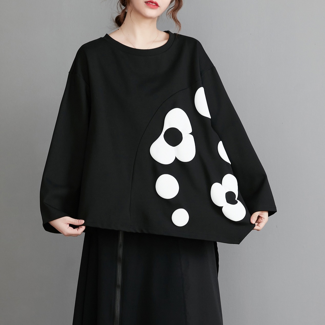 Autumn set, long-sleeve, sweatshirt, oversize, plus size