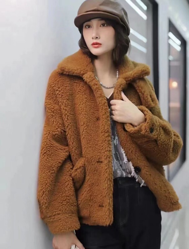 IC Xiaohe Heavy Recommended Chinese Camel Velvet Wool Shearing Teddy Jacket Fur Jacket New 2021 Autumn and Winter