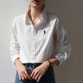 POLOWA纯棉白色衬衫女衣秋冬新修身长袖正装白衬衣内搭休闲
