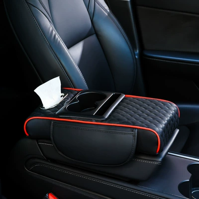 Car Armrest Box Pad Heightening Armrest box pad - new-four-in-one-small-rhombus-black-and-red