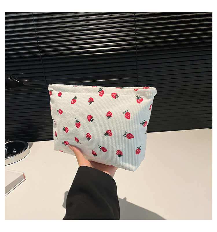 200g Weight Polyester Lining Material Zipper Closure Type / Strap Type Clutch Bag Bags Type Daily, Street, Shopping Occasion Canvas Material Strawberry Pattern All Seasons Season Unisex Gender Cute, Streetwear Style Square Shape Cute Streetwear Strawberry Canvas Square Makeup Bags 16