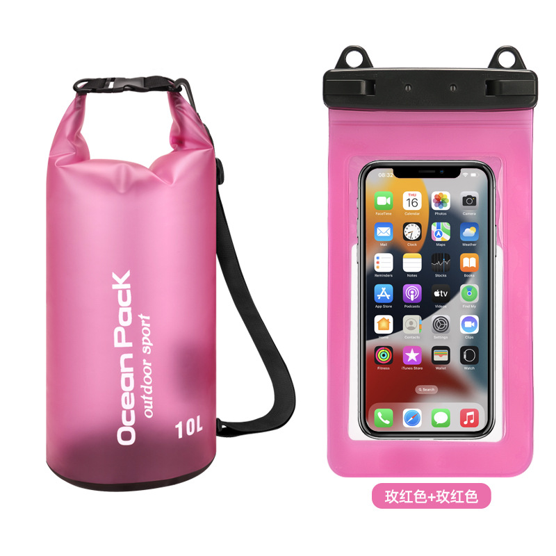 PVC防水桶+双挂钩磨砂半透PVC手机袋=玫红色+玫红色组合