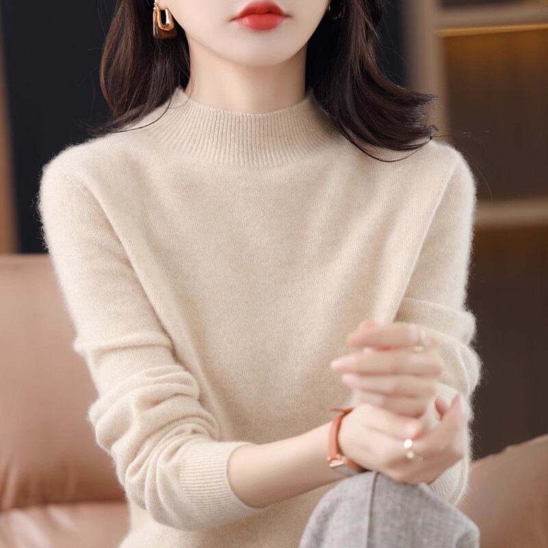 Half Turtleneck Cashmere Knitwear for Women 2025 Early Spring New Bottoming Knitwear Pullover Versatile Wool Knitwear Autumn and Winter Style