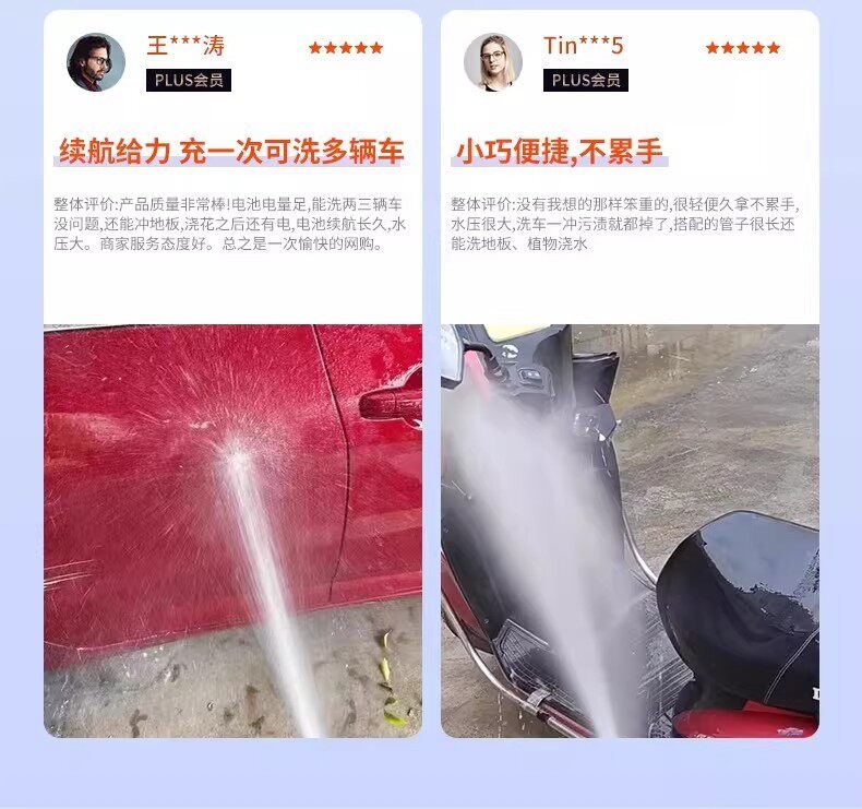 Suitable for German high-pressure car wash water gun, wireless high-power household lithium battery powerful booster cleaning machine