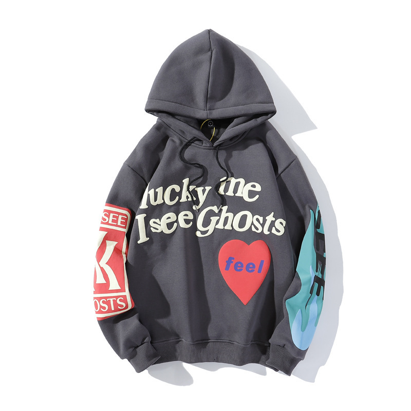 In-Stock 2026 European and American New Style Kanye Graffiti Letter Print Fleece-Lined Thickened Unisex Hot-Selling Hooded Sweatshirt