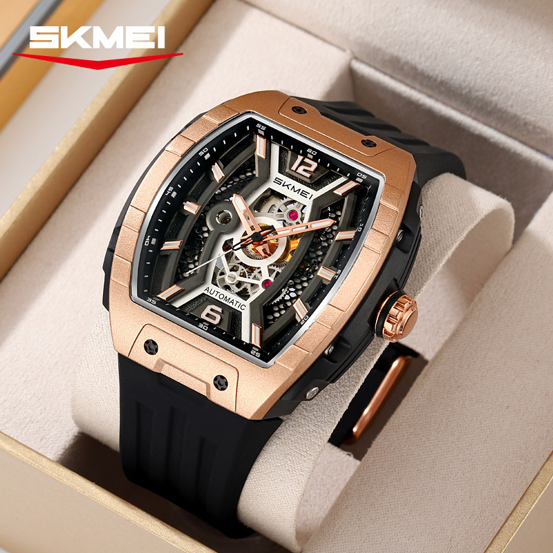 El momento del barril de vino hueco relojes mecánicos de silicona 30 metros impermeable relojes de hombre comercio exterior lote mezcla lotes personalizados