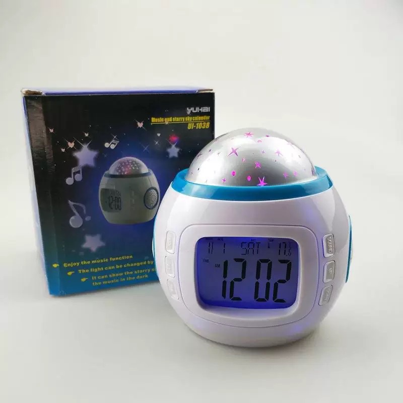 Reloj de proyección de estrellas, reloj de calendario perpetuo, reloj de proyección de color, pantalla azul