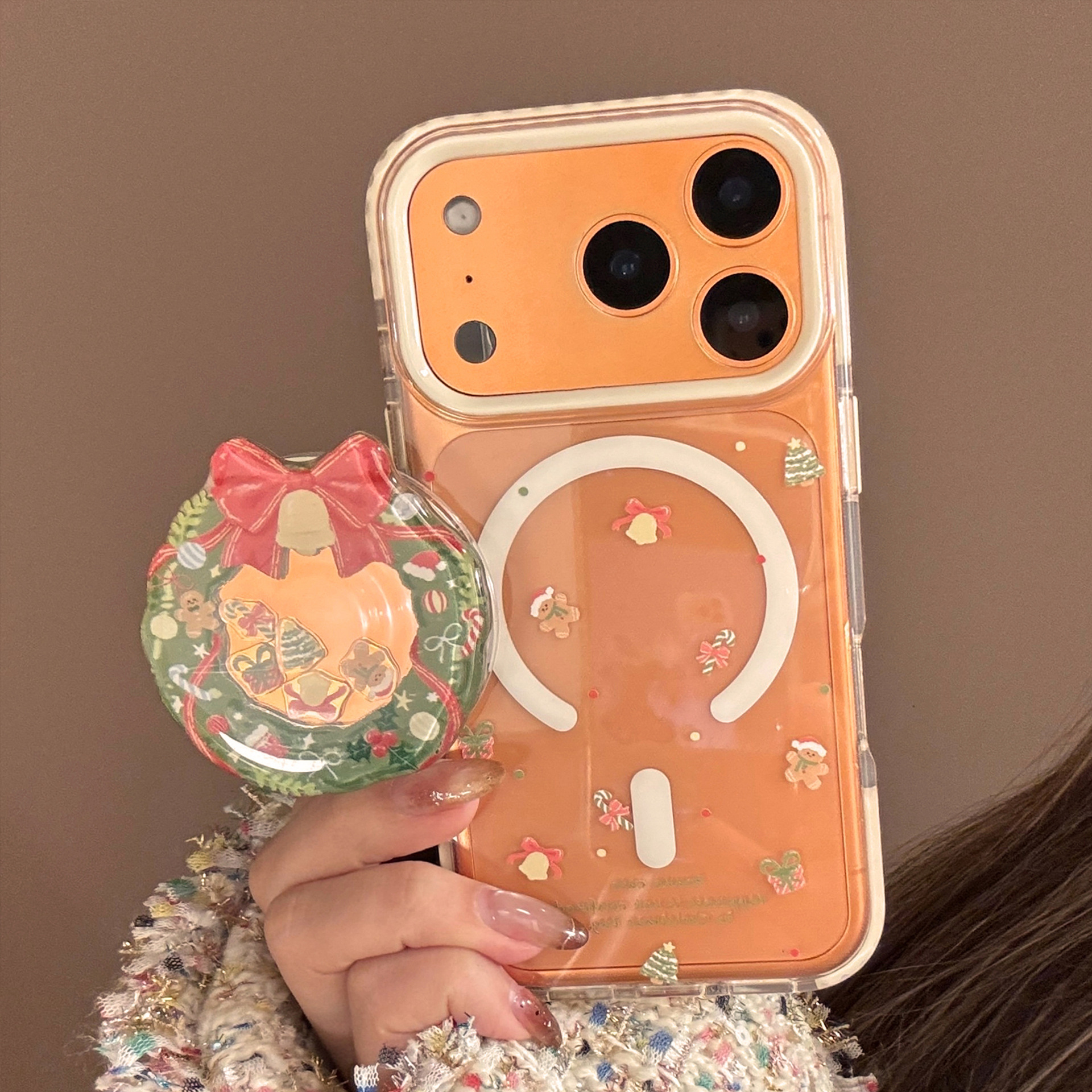 Magnetic Protective Phone Case For Iphone With Christmas Wreath_voghion.com