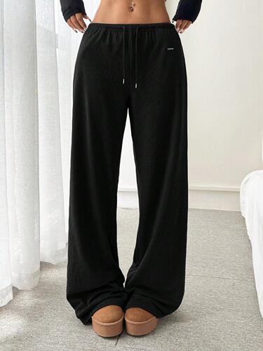 Women's Loose Knit Fringe Straight Pants with Drawstring Belt Casual Pants
