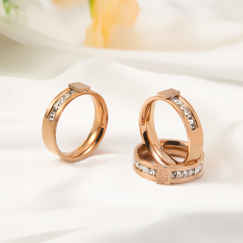 European And American Cross-border Titanium Steel Diamond Foreverlove Rose Gold Ring Simple Hand Ornament Ring display picture 6