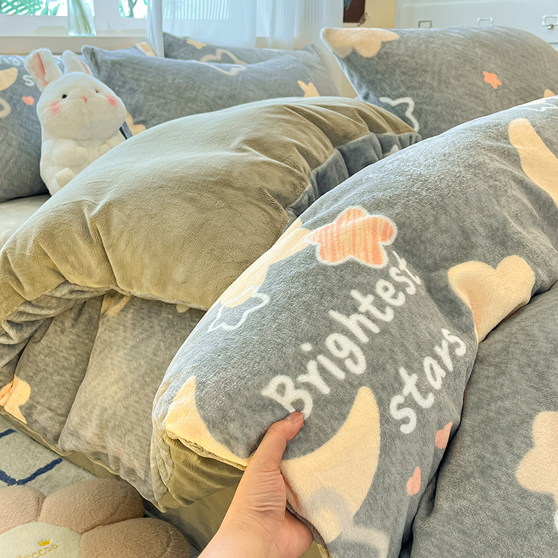 ミルクベルベットキルトカバーシングルピース150X200x230冬プラスベルベットキルトカバーコーラルベルベットフランネル寝具4点セット|undefined