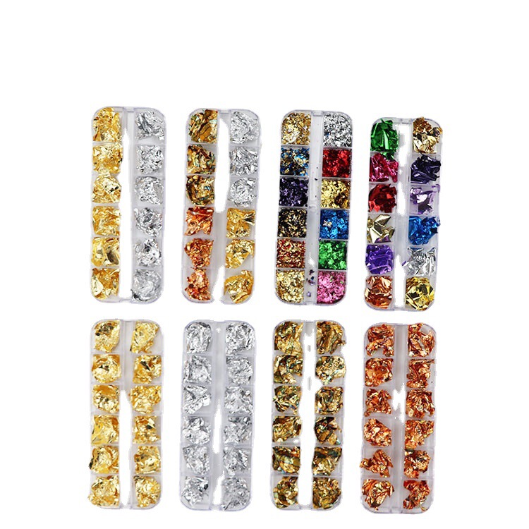 Japanese Style New Manicure Thin Gold and Silver Foil 4-Color Gold and Silver Foil Box 12-Color Nail DIY Color Foil Nail Stickers