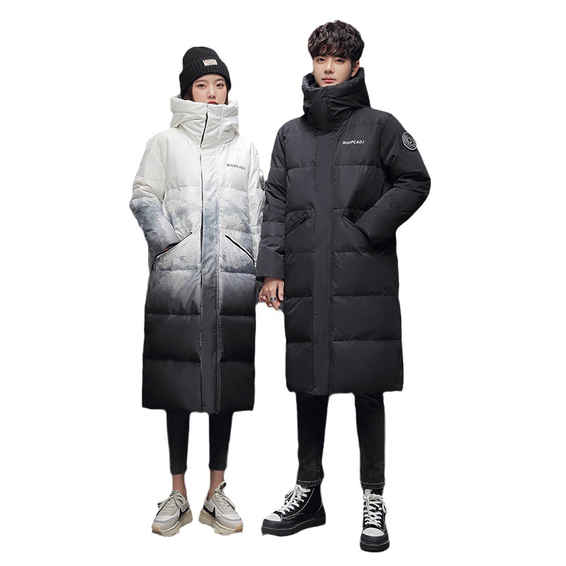 Comercio exterior transfronterizo ropa de algodón para hombres de invierno para hombres, largos sobre la rodilla, gruesos y cálidos, parejas degradadas, abrigos para jóvenes