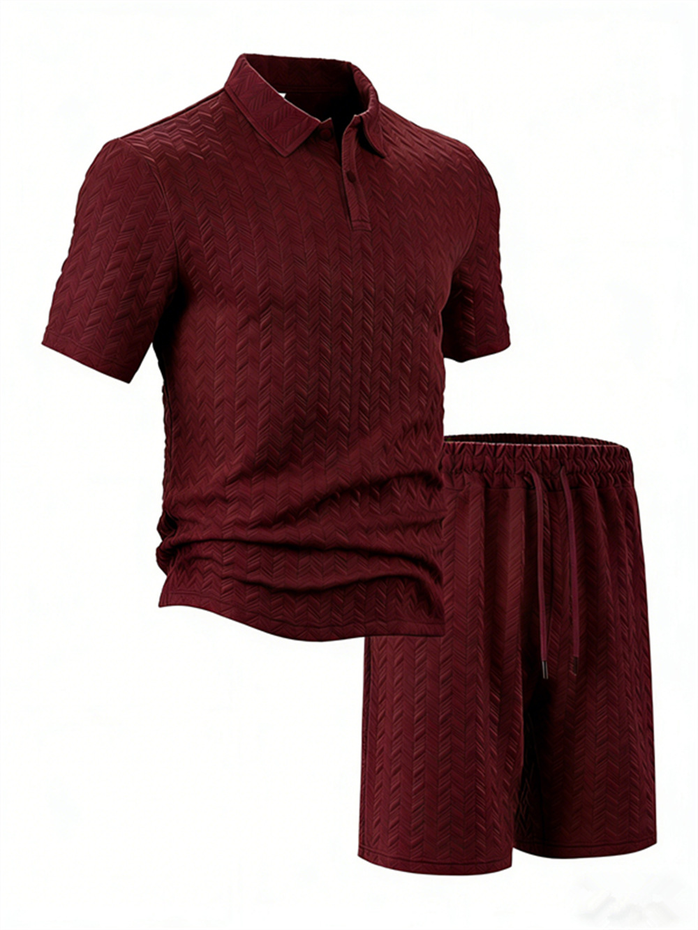 Men's Short Sleeve Polo Shirt Set Jacquard Design Comfort Fit Casual Summer Wear Breathable Polyester Fabric_viptrois.com