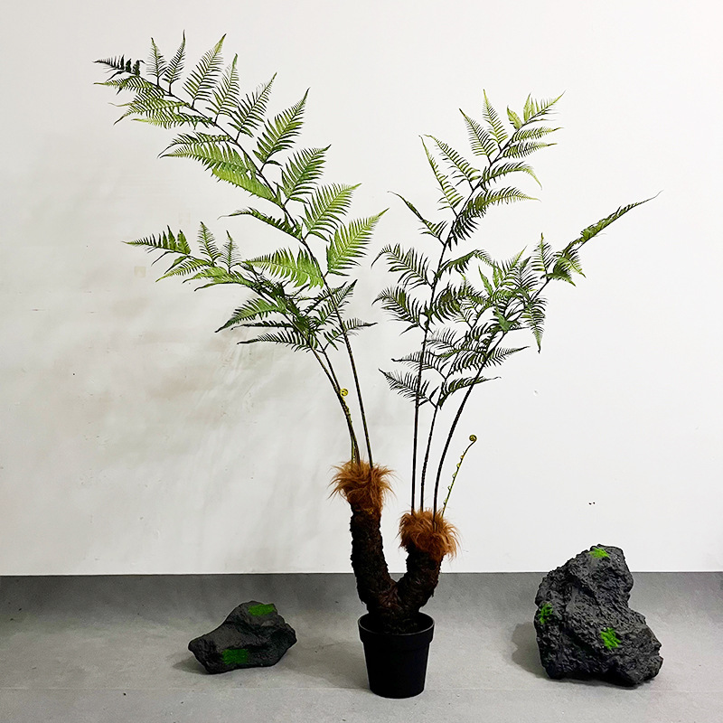 Simulación paisajística de helecho de cabeza de mono plantación de maceta de seda dorada decoración interior plantación de plantas falsas de alta simulación