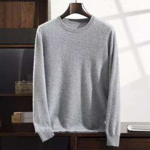 Cashmere 2024 Autumn and Winter New Men's Round Neck 12-pin Diamond Wool Base Shirt Middle-aged Korean-style Pullover Sweater