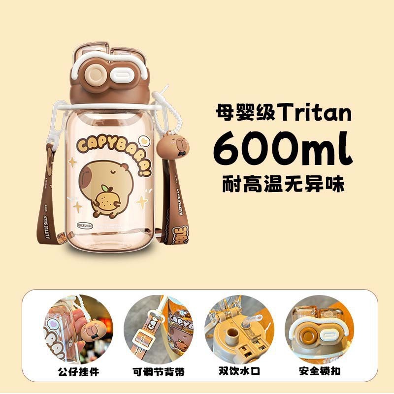 卡皮巴拉tritan儿童水杯2025新款高颜值夏天男女学生便携吸管杯子|undefined
