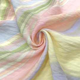 柔软亲肤 马卡龙撞色彩色不规则线条印花天丝麻亚麻面料裙子布料