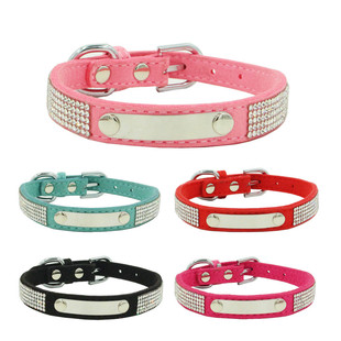 Japanese and Korean engraved nameplate anti-lost pet collar with drill dog collar cat scarf Korean velvet dog traction rope