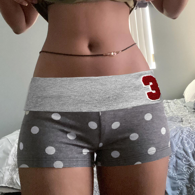 European and American Hot Girl Style Digital Stitching Contrasting Color Home Shorts Cross-Border Low-Waist Basic Versatile Knitted Three-Quarter Pants