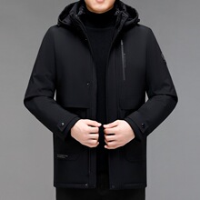 花公子男士加厚棉服秋冬中老年爸爸装连帽大码中长款棉衣保暖外套