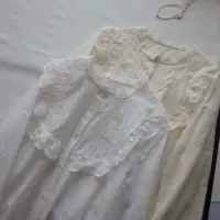 Женская рубашка в корейском стиле с вышивкой «цветок», свободный крой, one size (белая/абрикосовая)