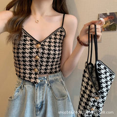 Irregular Houndstooth Camisole Women's 2023 Summer Small Fragrance Style Twist Outerwear Bottoming Shirt with Inner Top