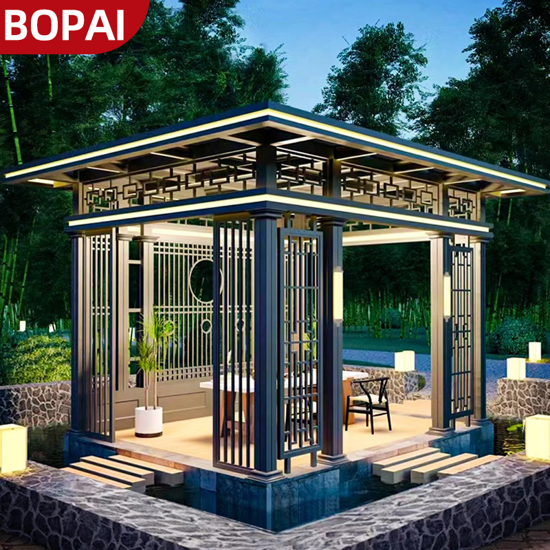 New Chinese Style Aluminum Alloy Courtyard Pavilion Outdoor Villa Garden Pavilion Garden Landscape Pavilion Leisure Electric Awning