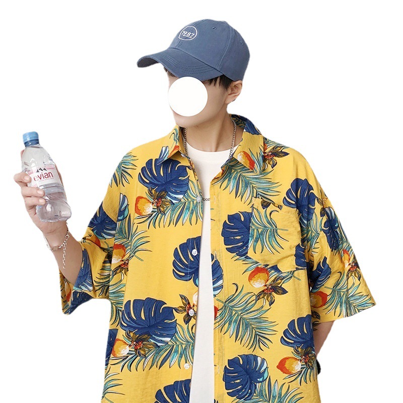 Camisa de manga corta para hombre de estilo de mar de verano Nuevo estilo de Hong Kong más el tamaño de la playa de los hombres de la pareja casual de manga corta impresa camisa de los hombres
