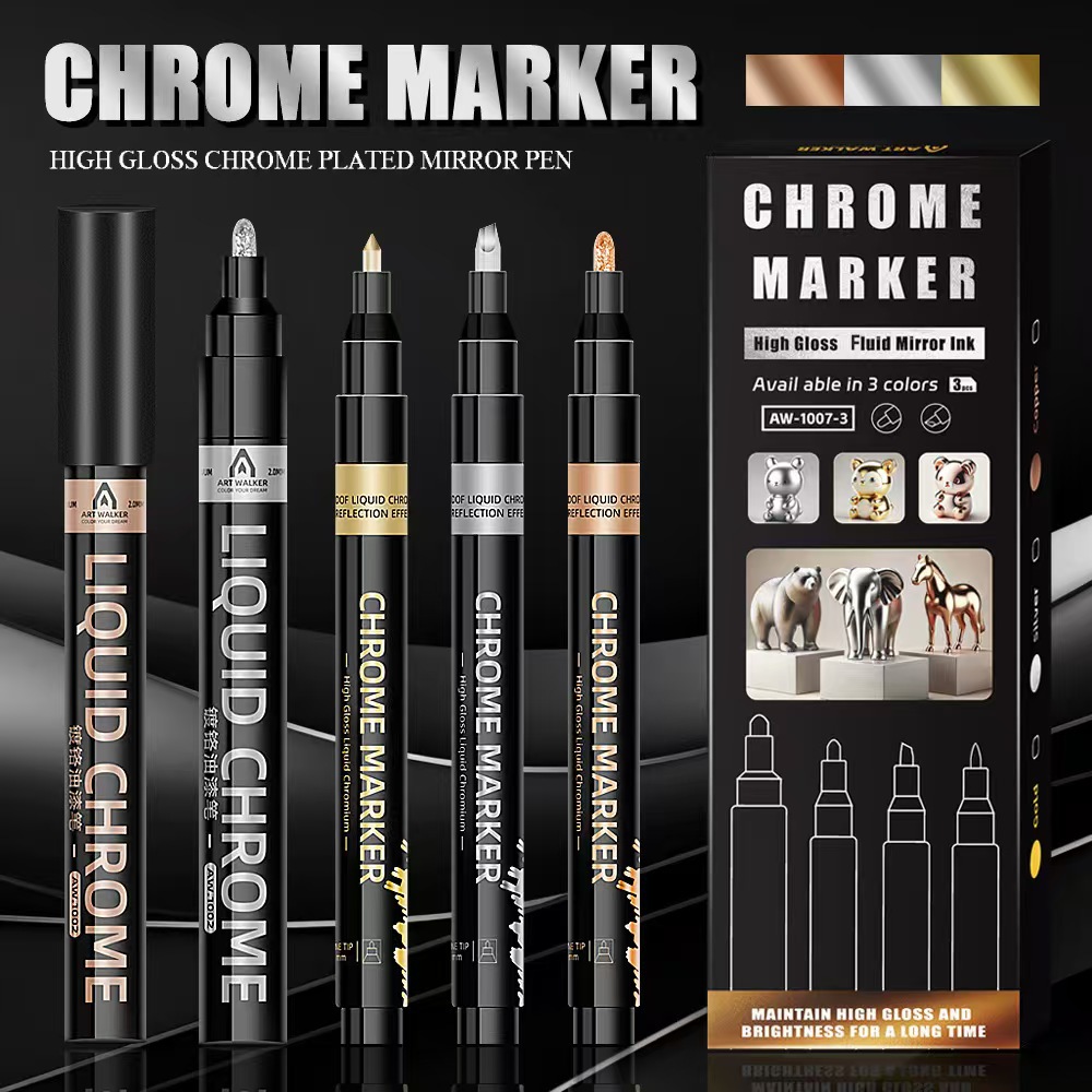 Chrome-Plated Pen, Electroplated Metal Marker Pen, Touch-Up Pen, Color Touch-Up Pen, Waterproof, Non-Fading Signature Pen, Metal Touch-Up Pen