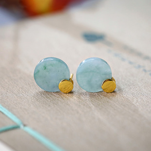 S925 Silver Gold Plated with Natural Jade Blue Water Jade Complete Brand No matter Brand Small and Simple Daily Women's Earrings