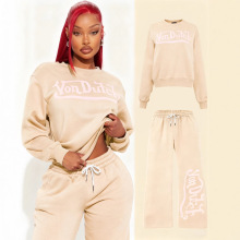 外贸跨境亚马逊大码女装秋冬新款字母印花卫衣时尚休闲长裤套装