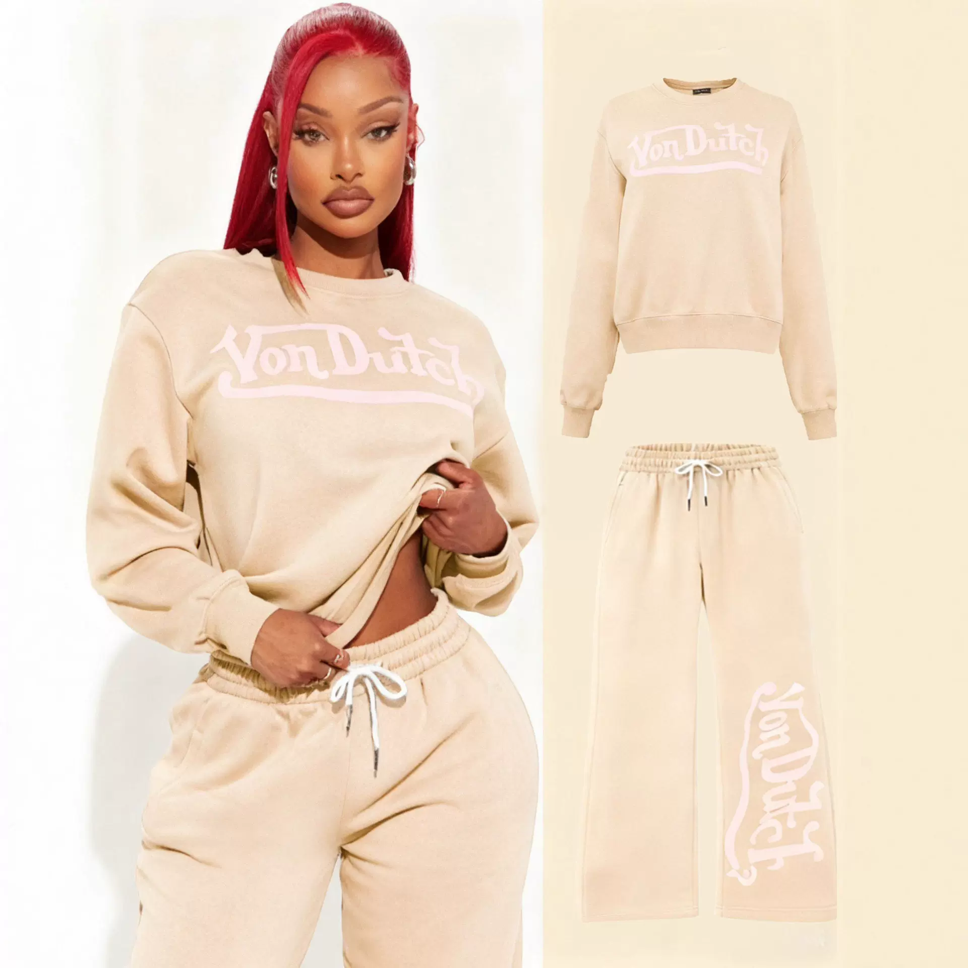 外贸跨境亚马逊大码女装秋冬新款字母印花卫衣时尚休闲长裤套装