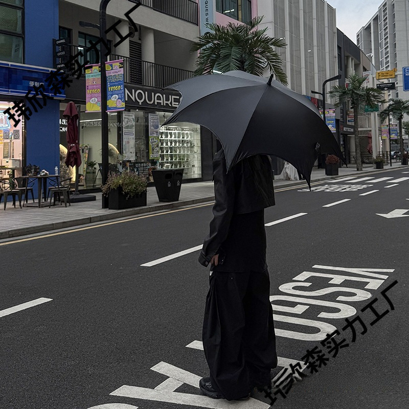 High-Quality Gothic Long-Handled Umbrella, Dual-Purpose for Sun and Rain, Dark Style Umbrella for Women, Automatic Sun Umbrella with Black Coating for Sun Protection