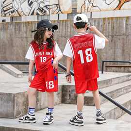 儿童篮球服假两件套装男童夏季女大童中童训练服女孩18号蓝色球衣